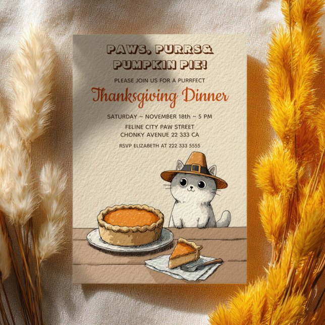 Convites Pilgrim Cat Purrfect Funny Thanksgiving Dinner (Criador carregado)
