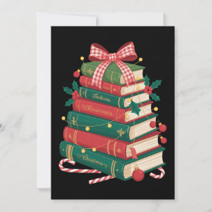 Convites Pilha de Livros de Natal Laço de Azevinho Fita Lei