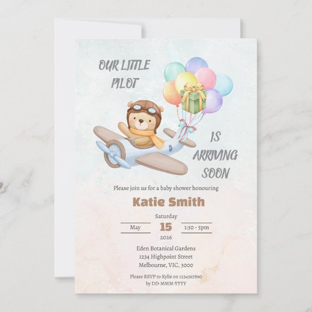 Convites Pilot Teddy Bear Baby Shower Invitation (Frente)