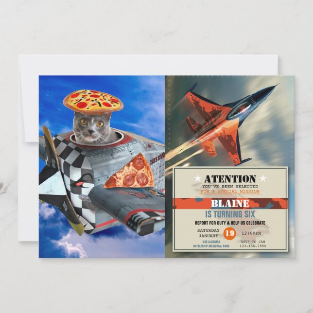 Convites piloto de gatinho no avião (Frente)