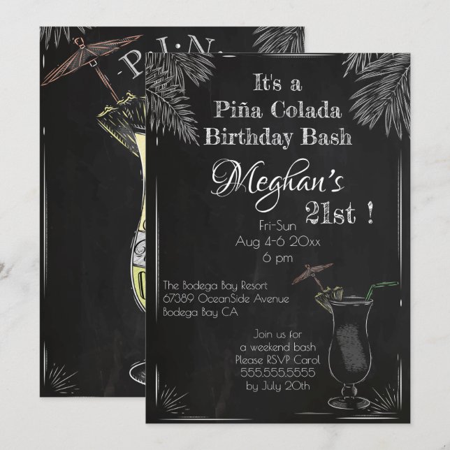 Convites Piña Colada Cocktail aniversário de 21 anos (Frente/Verso)