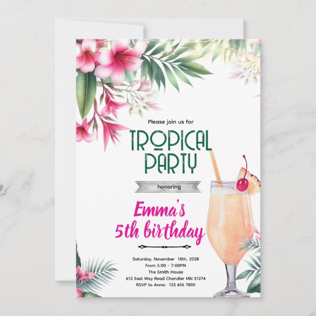 Convites Piña Colada tropical party Invitation  (Frente)