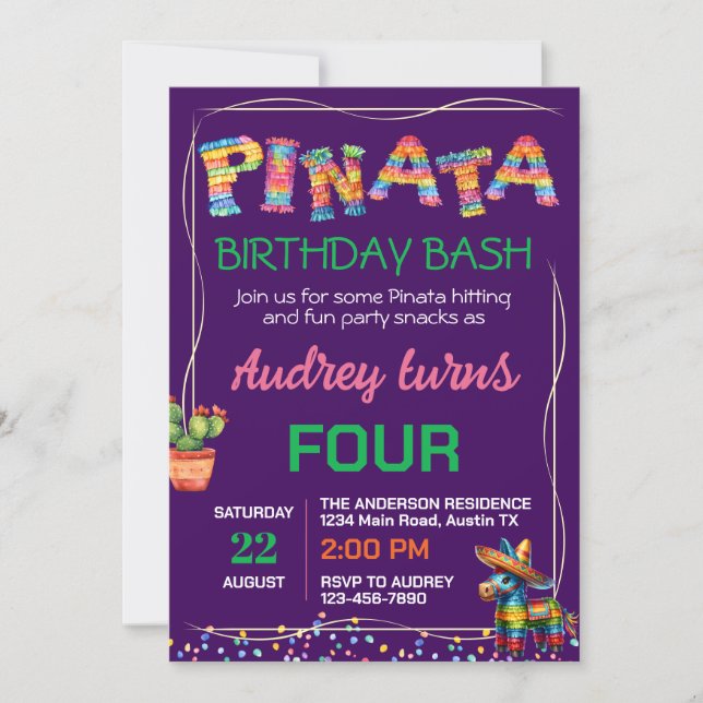 Convites Pinata Birthday Bash (Frente)