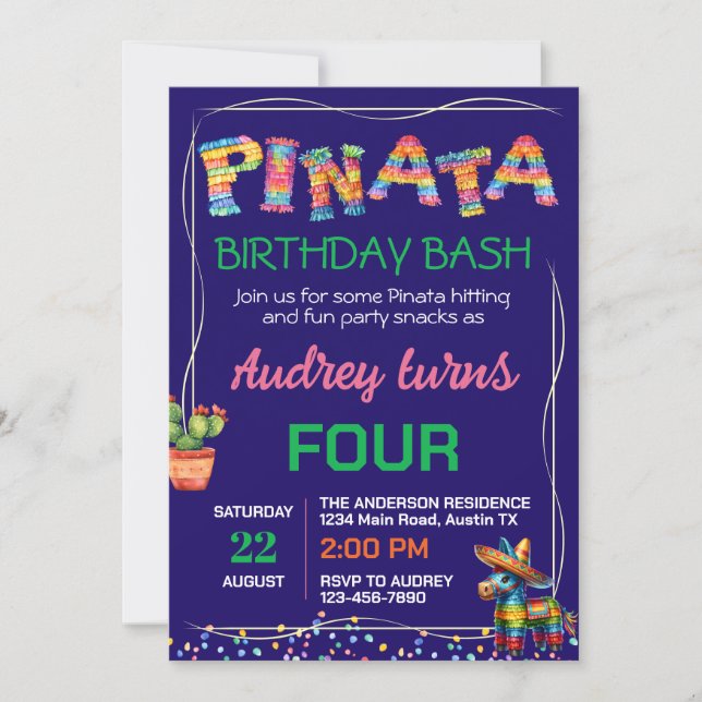 Convites Pinata Birthday Bash (Frente)