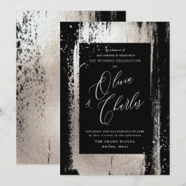 Convites Pincel de Prata Metálica Cinzenta Cinzenta, Faux