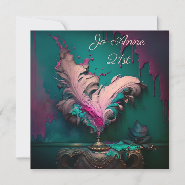 Convites Pincel rosa de penas (Frente)