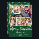 Convites Pincel Script 4 Foto Green Merry Christmas Card SB<br><div class="desc">Escoteiro Feliz Família de Natal 4 Cartão com fotos - Flocos de Neve Verdes</div>