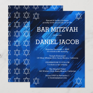 Convites Pinceladas Azuis Estrelas BAR BAT MITZVAH Personal
