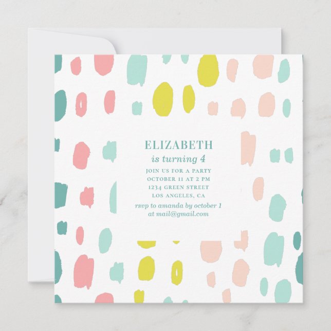 Convites Pinceladas bonitas. Aniversário de criança rosa e  (Frente)