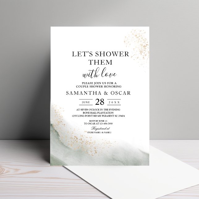 Convites Pinceladas de Aquarela Verde e Dourado Abstrato (Criador carregado)