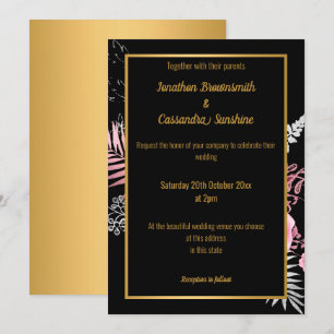 CONVITES PINCO MODERNO DOURADO CASAMENTO FLORAL TODO PRETO