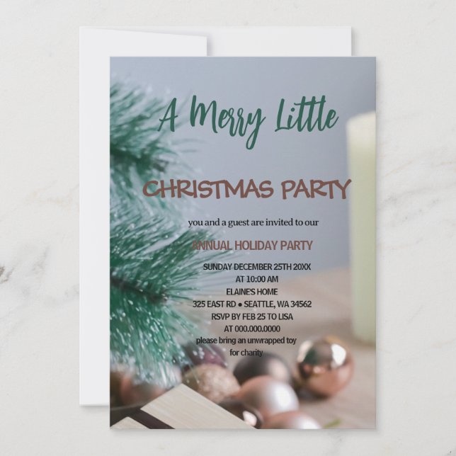 Convites pine and Ornaments Merry Little christmas party  (Frente)