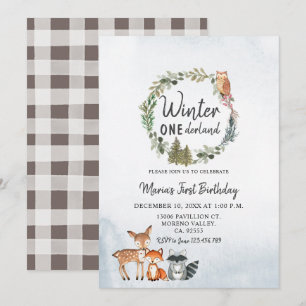 Convites Pine Árvore Woodland Winter Onederland Aniversár