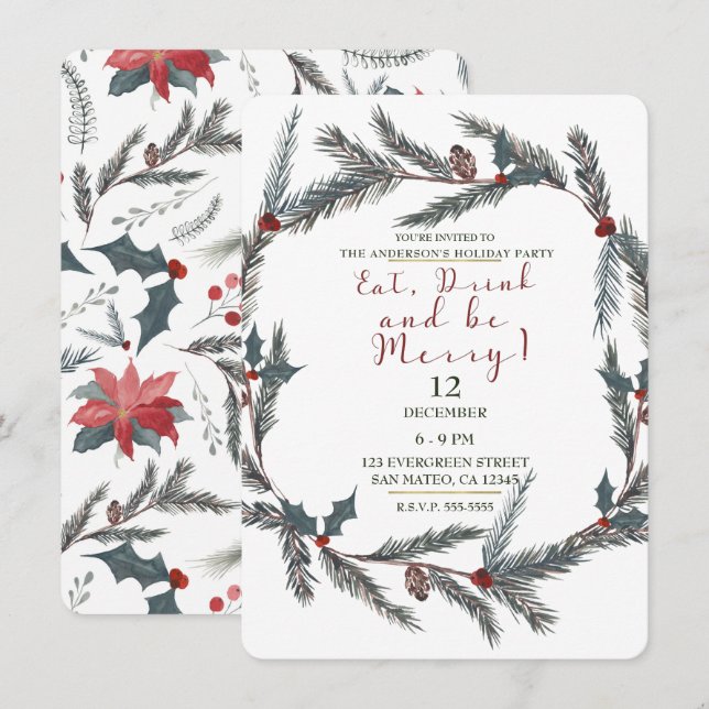 Convites Pine Botânico de Inverno Fruta Coma Beba Alegre (Frente/Verso)