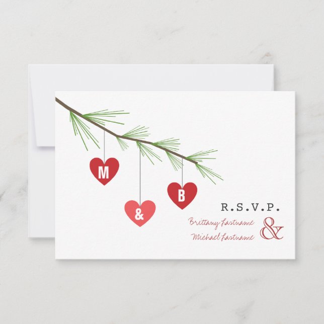 Convites Pine Bough & Hearts Valentine's Wedding R.S.V.P. (Frente)