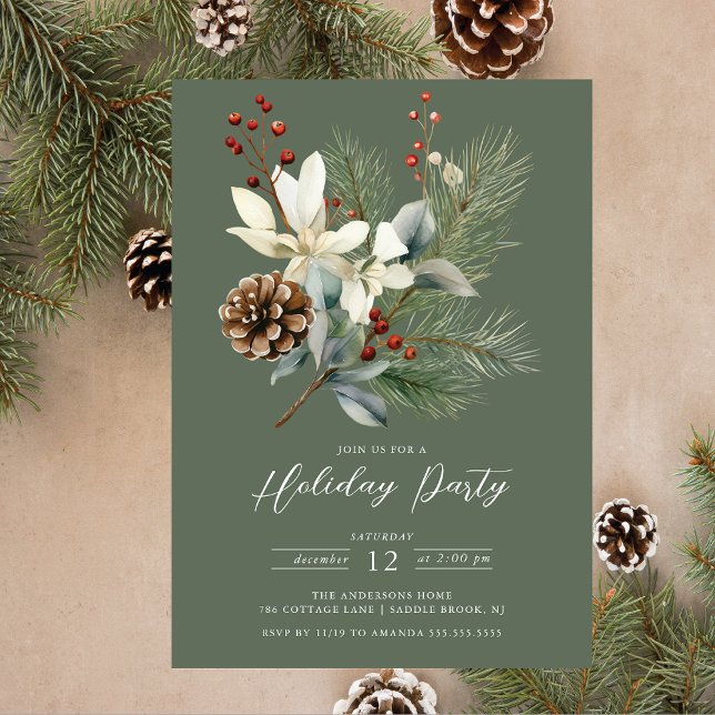 Convites Pine Branch Winter Botanical Holiday Party (Criador carregado)