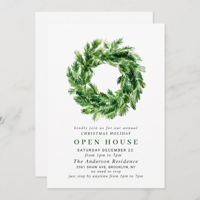 Convites Pine Branch Wreath NATMAS HOLIDAY ABEN HOUSE (Frente/Verso)