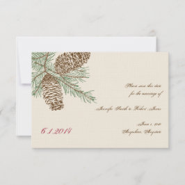 Convites Pine Cone Nature em Creme Casamento Save the Date
