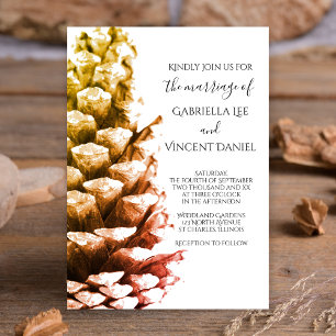 Convites Pine Cone Rustic sobre Casamento da Floresta Branc