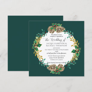 Convites Pine Cone Wreath, Dourado de Natal