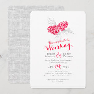Convites Pine cones desenhando casamento de cinzas vermelha