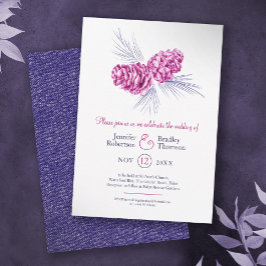 Convites Pine cones desenhando casamento no inverno azul de