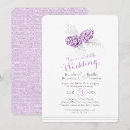 Convites Pine cones desenhando cinzas roxas casamento