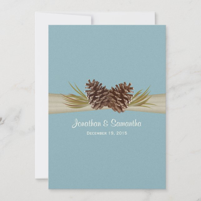 Convites Pine Cones e Burlap Blue Weding (Frente)
