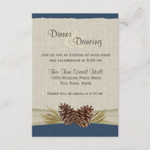 Convites Pine Cones e Burlap Marinho Blue Reception