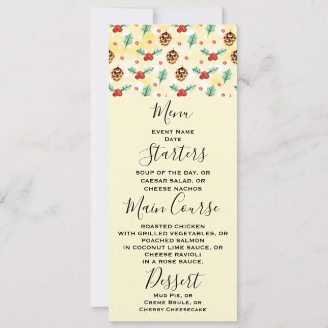 Convites Pine Cones e Holly Natal Patterno (Frente)