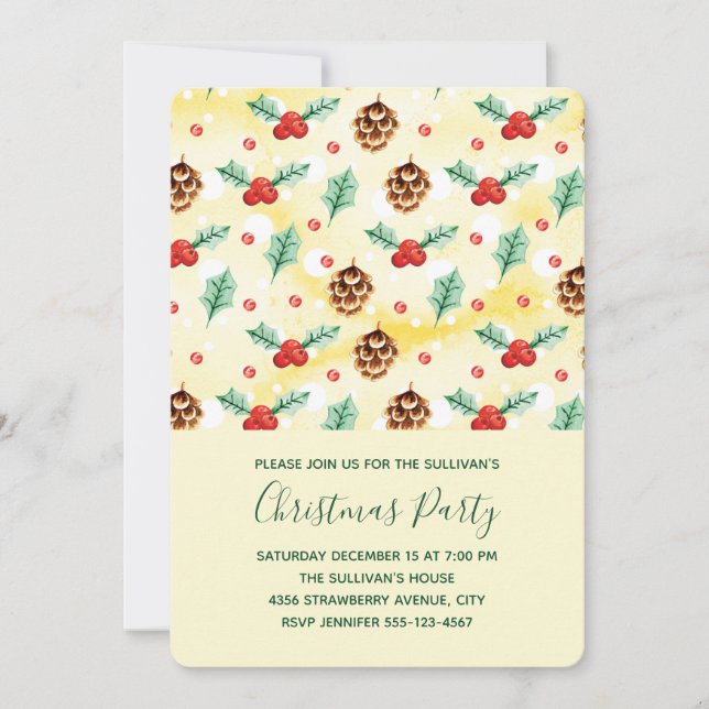 Convites Pine Cones e Holly Natal Patterno (Frente)