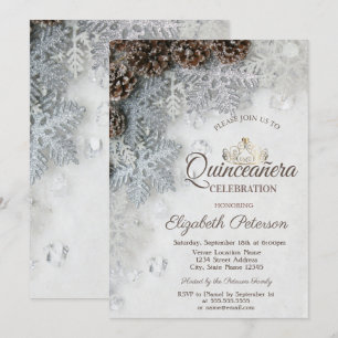 Convites Pine Cones, Flocos de Neve, Tiara, Quinceañera