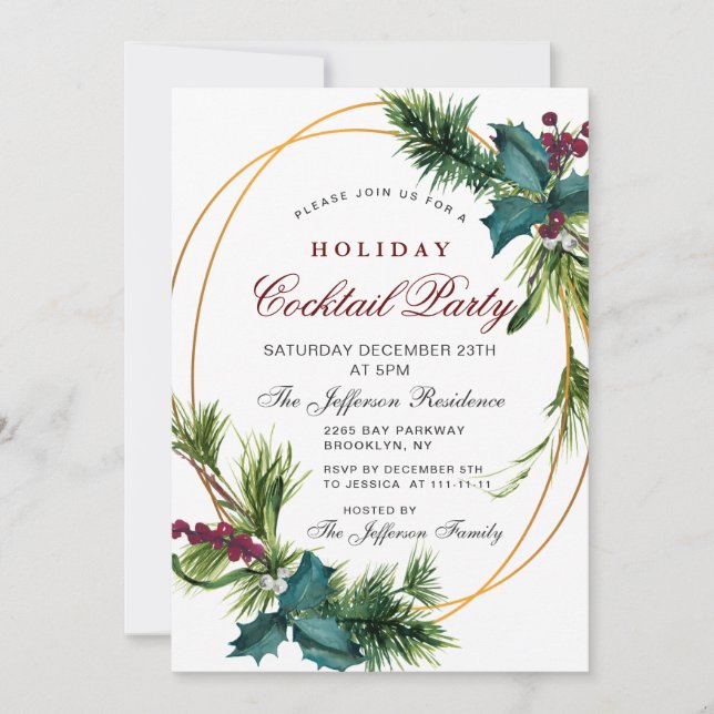 Convites Pine Cones Holly Natal Falido Cocktail (Frente)
