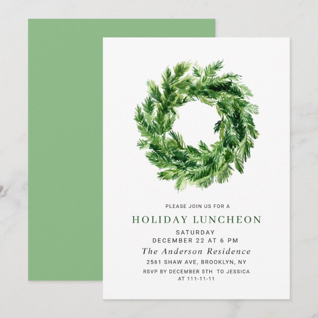 Convites Pine Festivo Wreth NATAL HOLIDAY LUNCHEON (Frente/Verso)