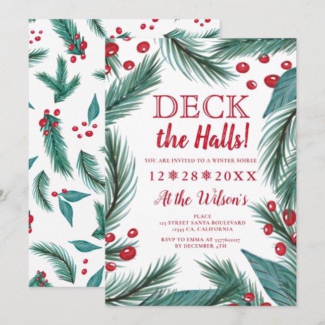 Convites Pine Natal, com névoa de aquarelas, que pisam os c (Frente/Verso)