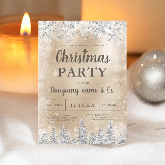 Convites Pine ouro de prata de inverno no Natal (Winter silver snow pine gold corporate Christmas Invitation)