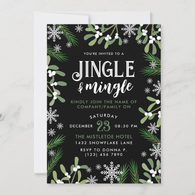 Convites Pine Snowflakes Jingle e Mingle Festa de Natal (Frente)