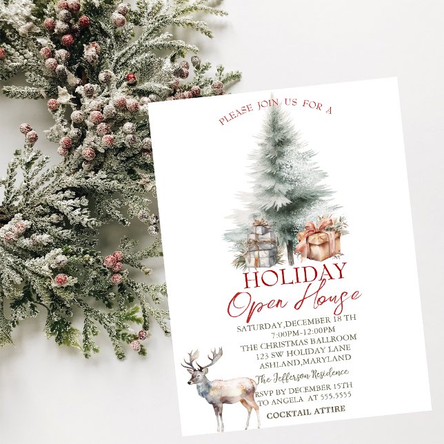 Convites Pine Tree apresenta Reindeer Holiday Open House (Criador carregado)
