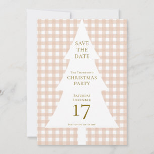 Convites Pine Tree Christmas Cream Gingham Salve a Data