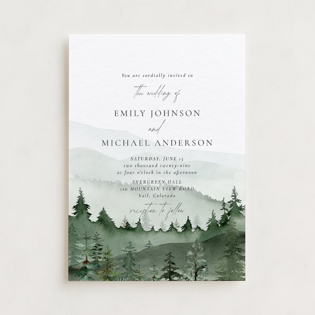 Convites Pine Tree, Foggy Mountains Rustic Wedding  (Criador carregado)