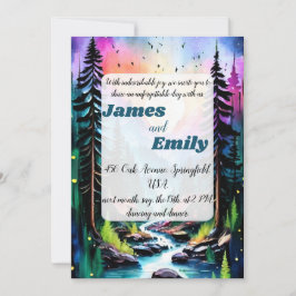 Convites Pine Tree Forest Rustic Watercolor Pensou Casament