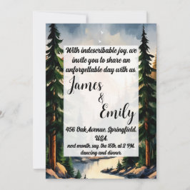 Convites Pine Tree Forest Rustic Watercolor Pensou Casament