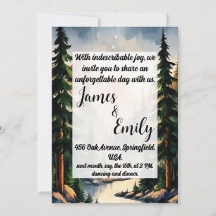 Convites Pine Tree Forest Rustic Watercolor Pensou Casament