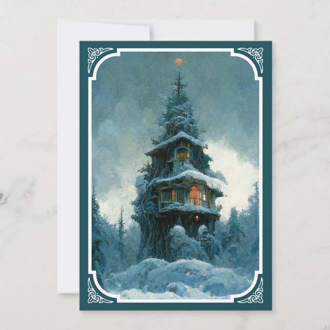 Convites Pine Tree House, No Inverno | Árvore de Natal (Frente)