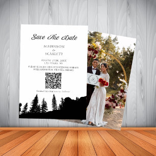 Convites Pine Tree Mountain QR Code Casamento Salvar Data