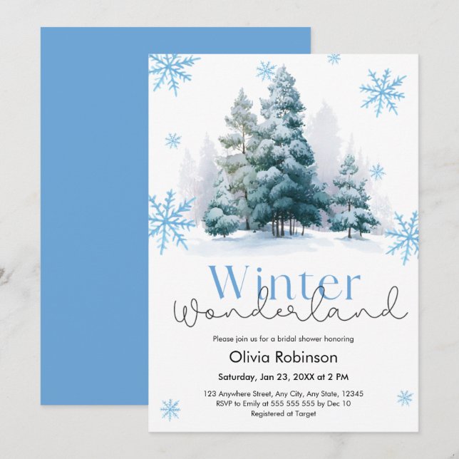 Convites Pine Winter Wonderland Snowflakes Bridal Shower  (Frente/Verso)