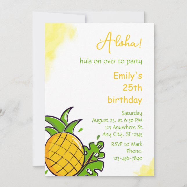 Convites Pineapple birthday party invitation template (Frente)