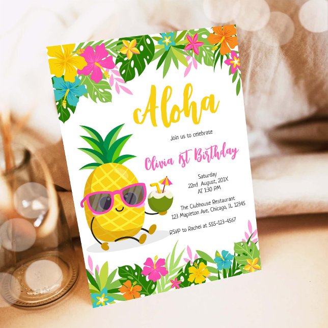Convites Pineapple Girl Birthday Aloha Hawaii Summer (Criador carregado)