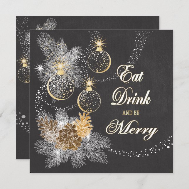 Convites Pinecone Ornament Chalkboard Natal (Frente/Verso)