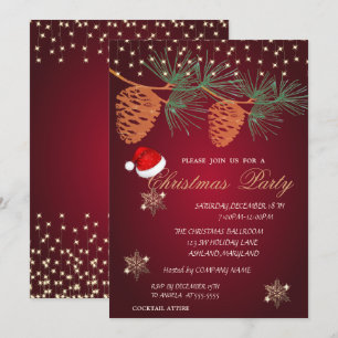 Convites Pinecones,Snowflakes Red Christmas Corporado